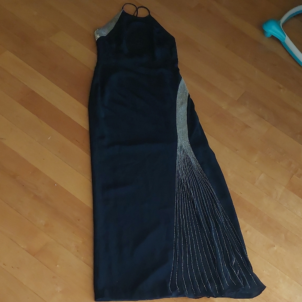 Niteline Black Maxi Dress with Silver Beaded Side Detail